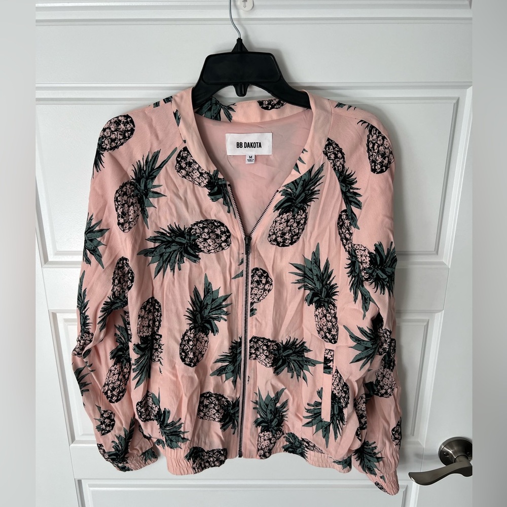 Bc dakota light pink pineapple bomber jacket